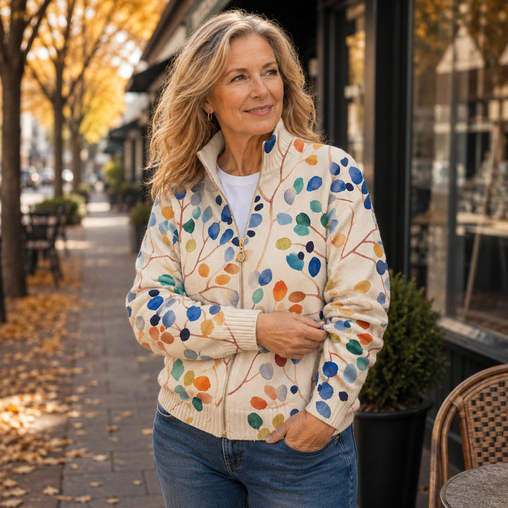 Imogene - Cardigan with a print of botanical leaves
