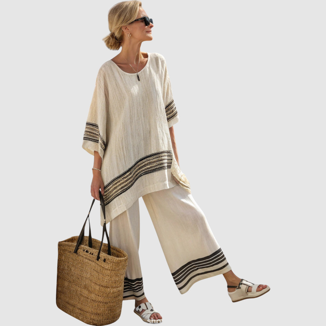 Rozálie - Ethnic set made of striped bamboo linen