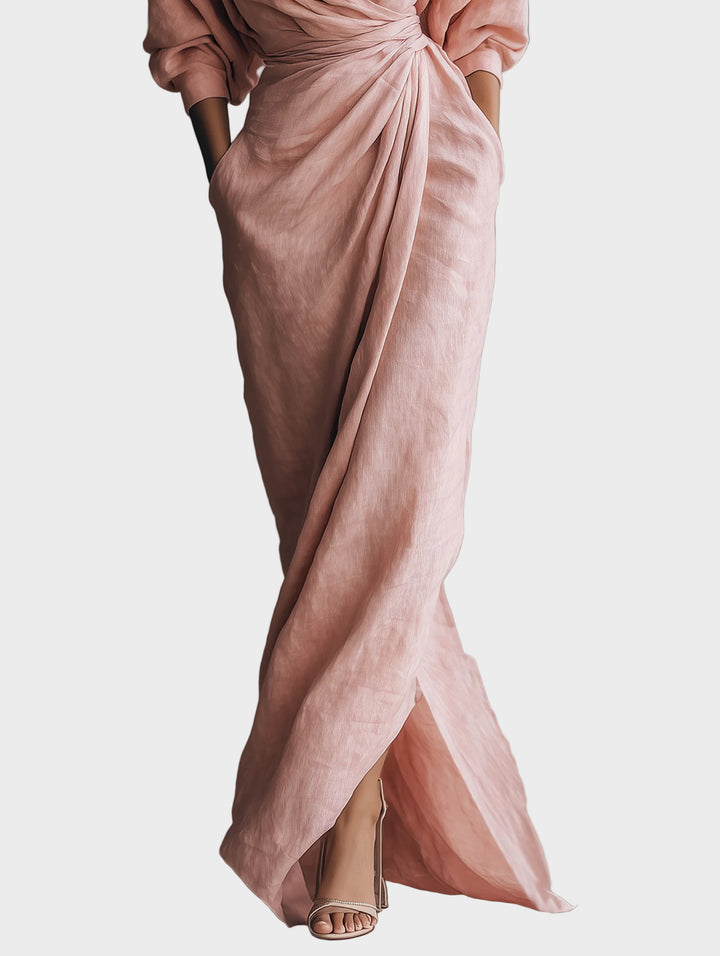 Linen Maxi Dress with V-Neckline