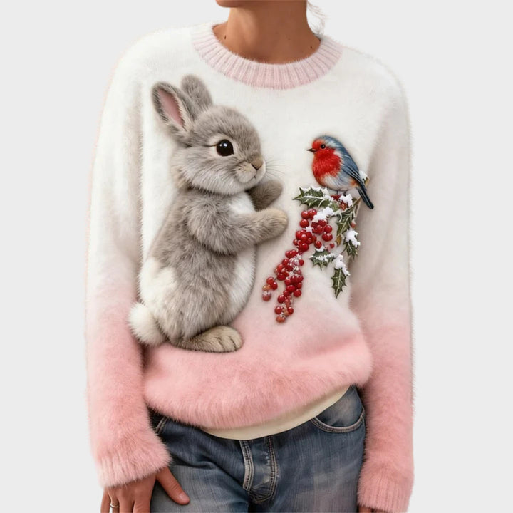 Lucy - Plush sweater with a Christmas rabbit