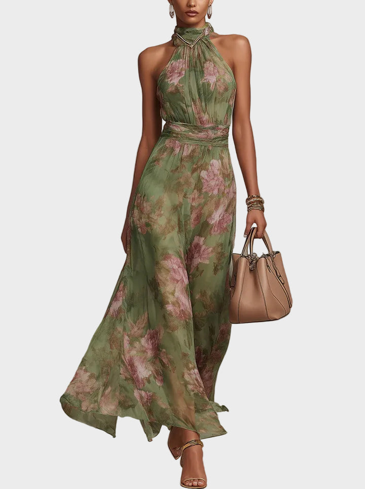 Livia - Elegant Maxi Halter Dress with Flowers