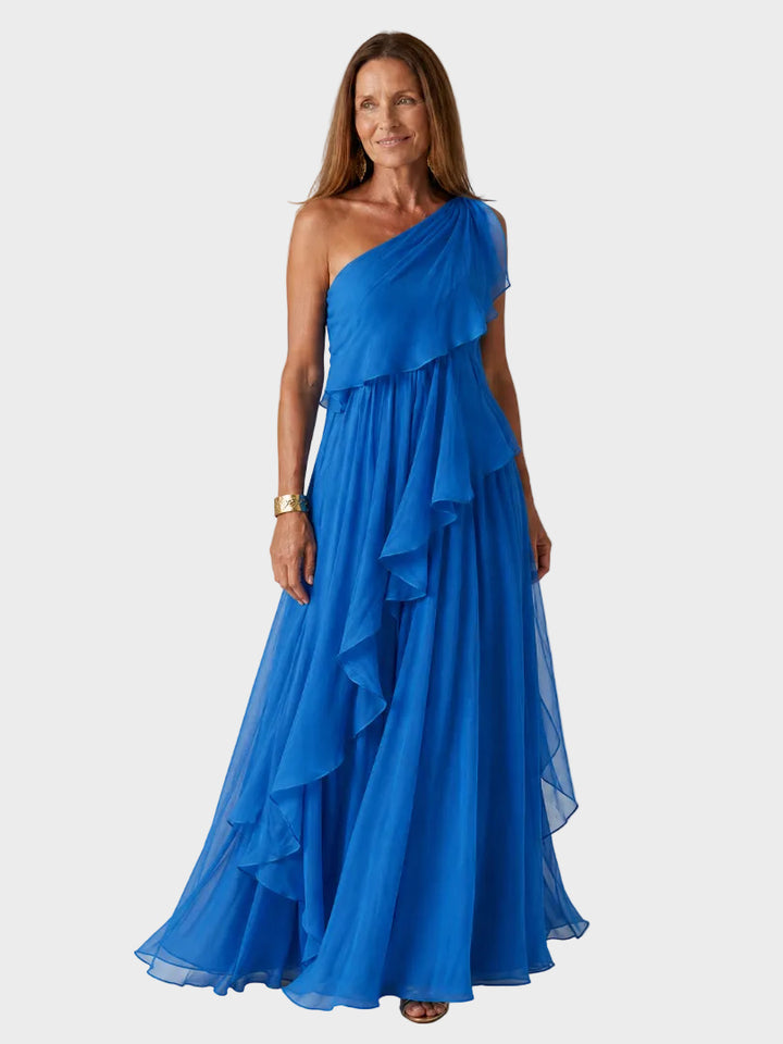 Waist - Maxi Dress with Cascading Ruffles