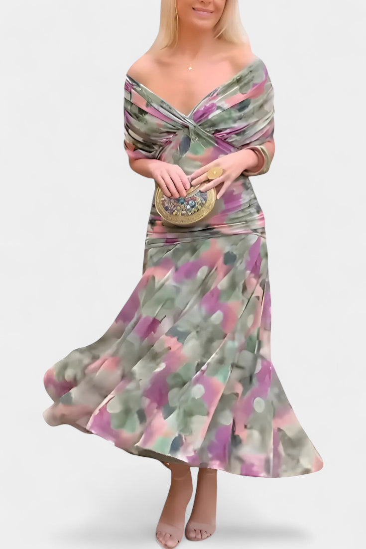 Magda - Long floral dress with a V-neck