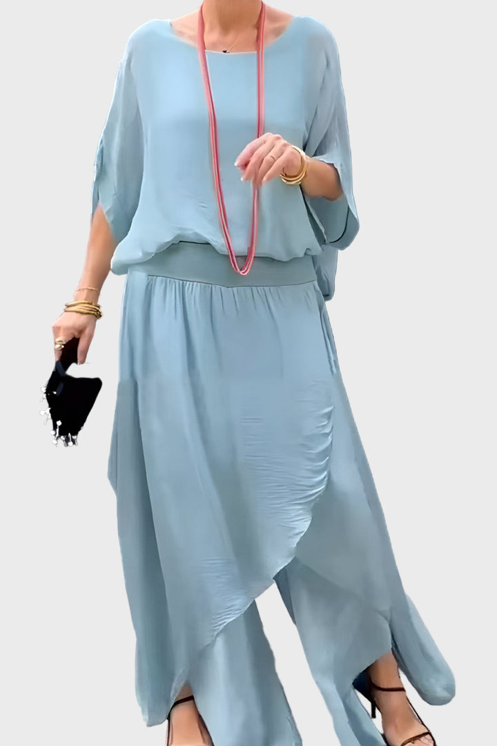 Stella - Wide top and slit pants - Set of two chiffon pieces