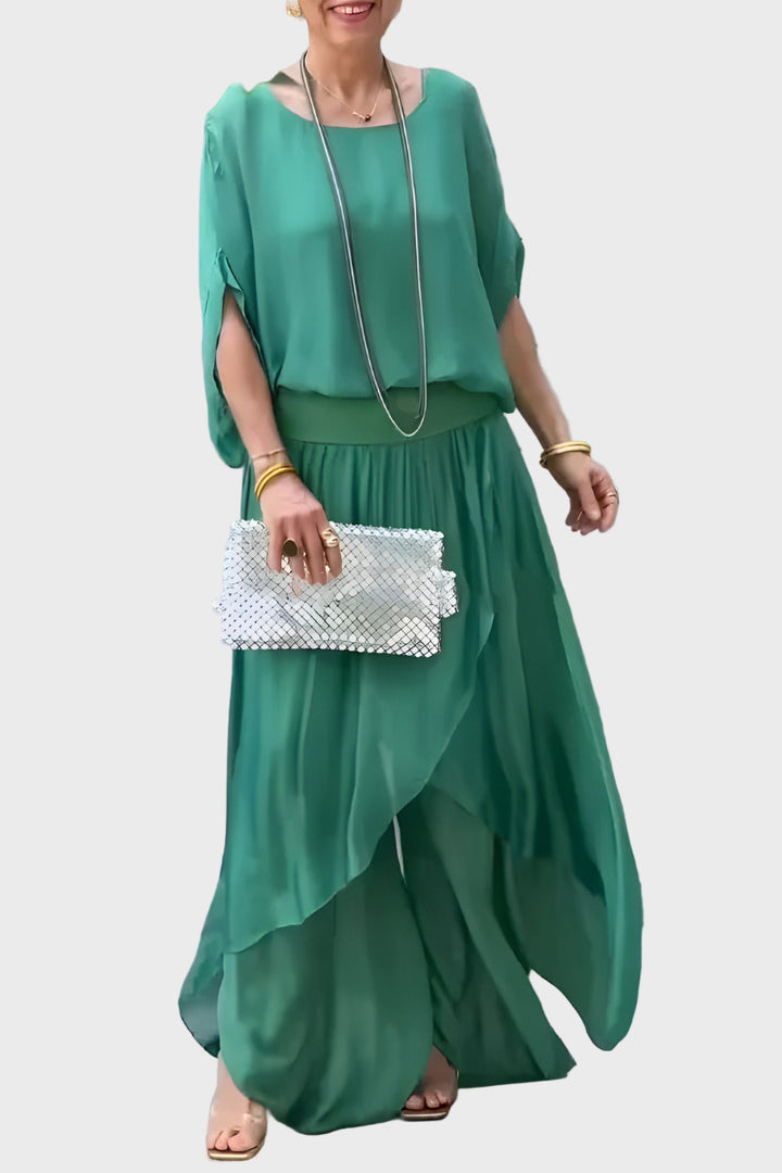 Stella - Wide top and slit pants - Set of two chiffon pieces