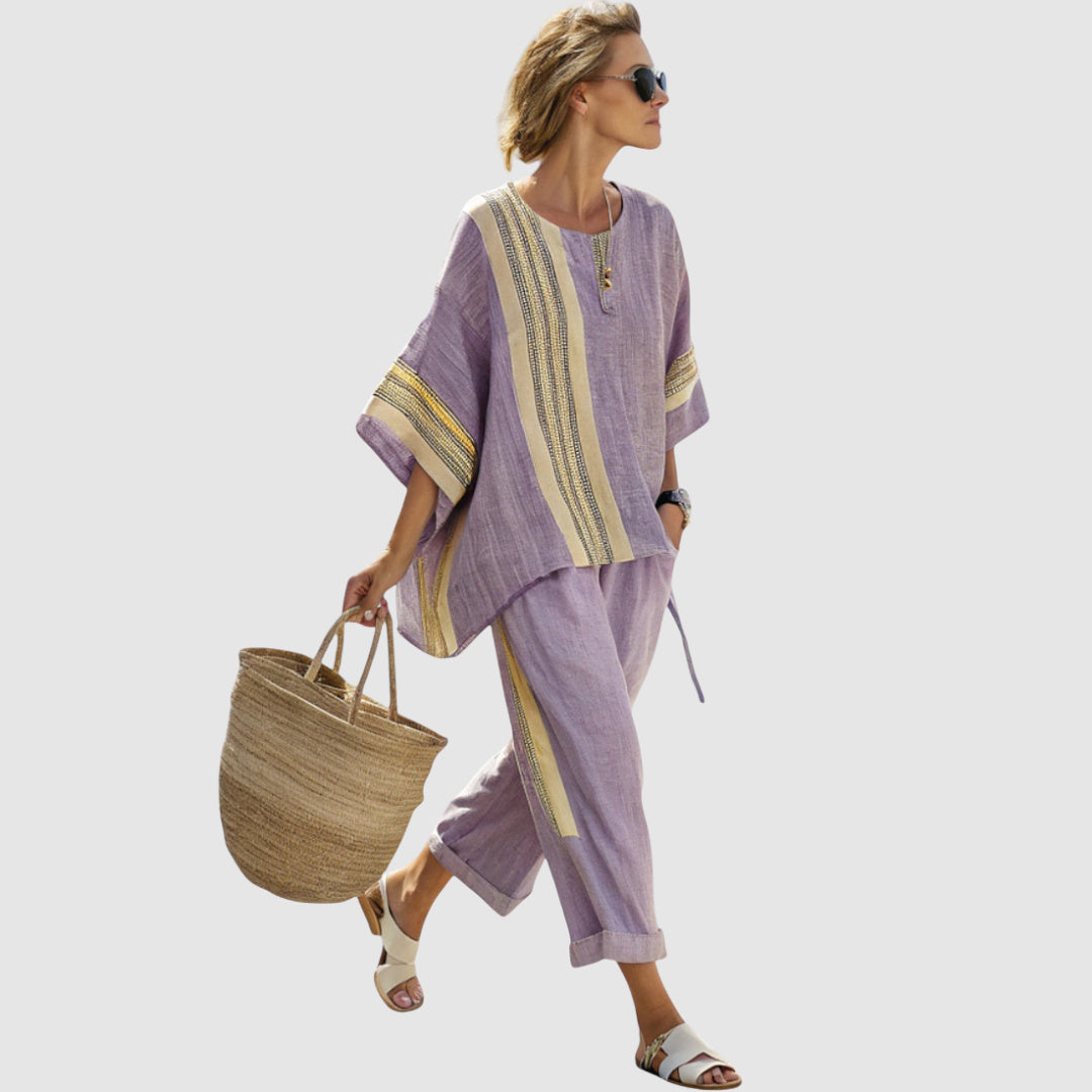Rozálie - Ethnic set made of striped bamboo linen
