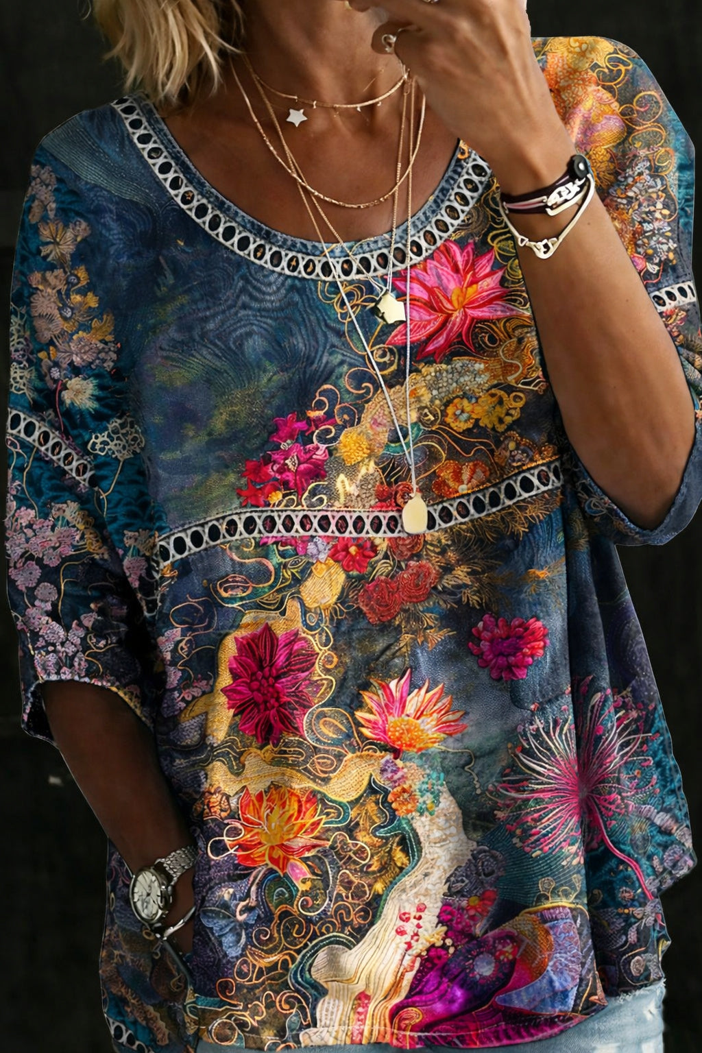 Aurelia - Vintage Floral Denim Blouse