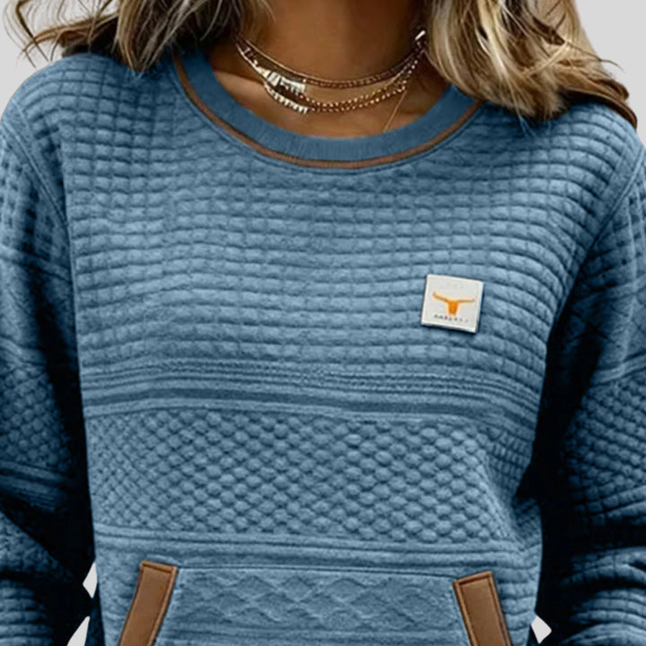 Mies - Structured sweatshirt in block colour with a round neckline