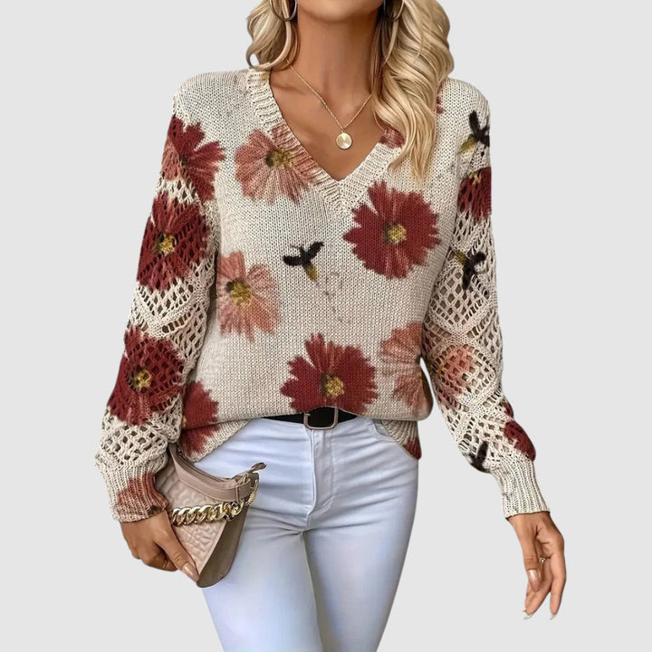 Meda - Elegant sweater with a floral pattern