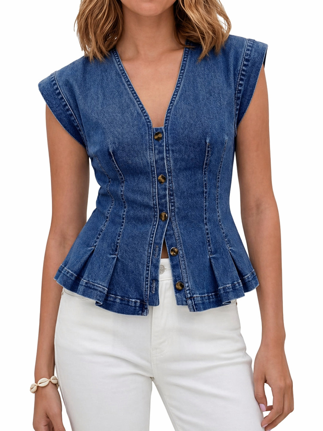 Virginia - V-Neck Denim Top