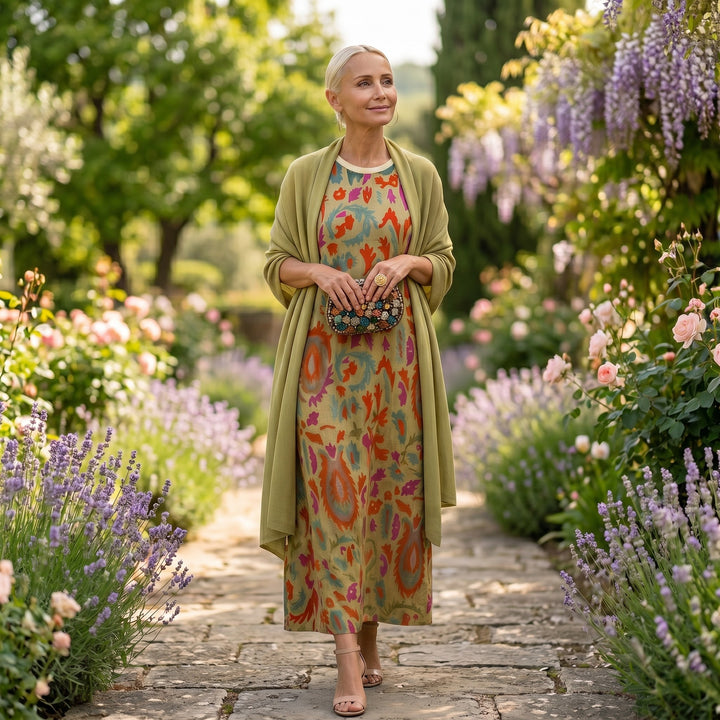 Daniela - Long dress with a floral pattern with a fitted vest