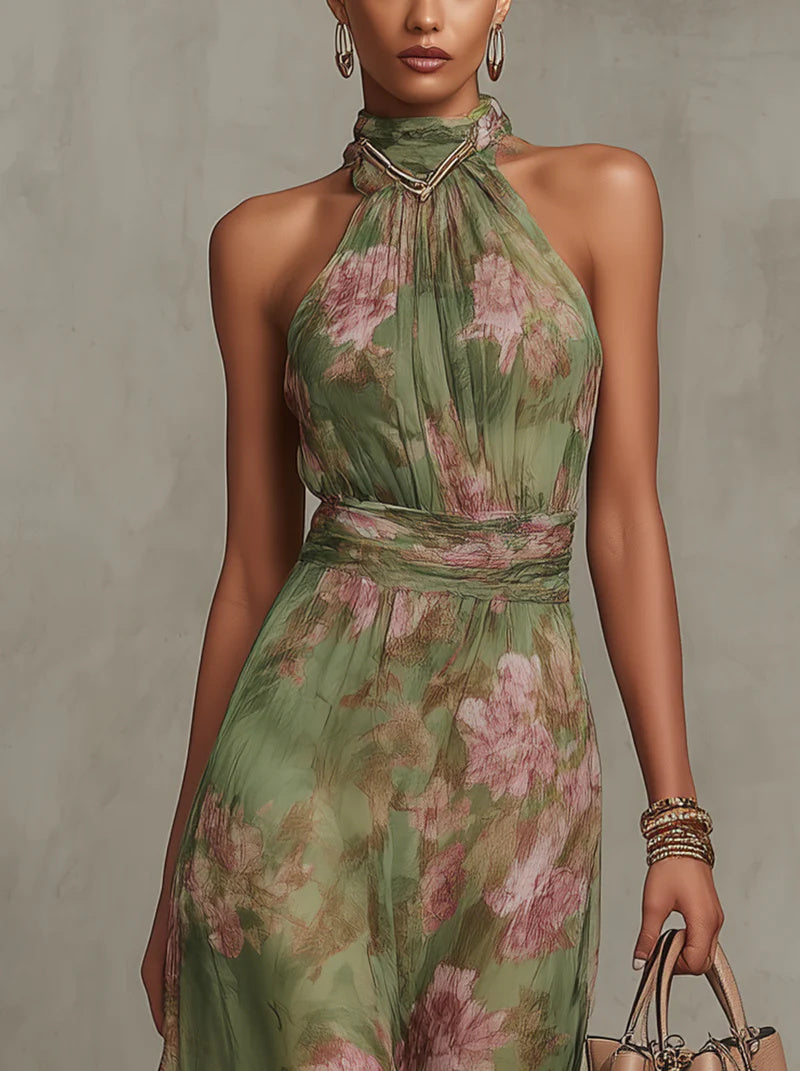 Livia - Elegant Maxi Halter Dress with Flowers