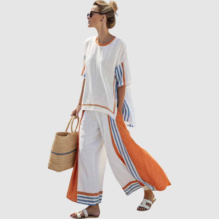 Rozálie - Ethnic set made of striped bamboo linen
