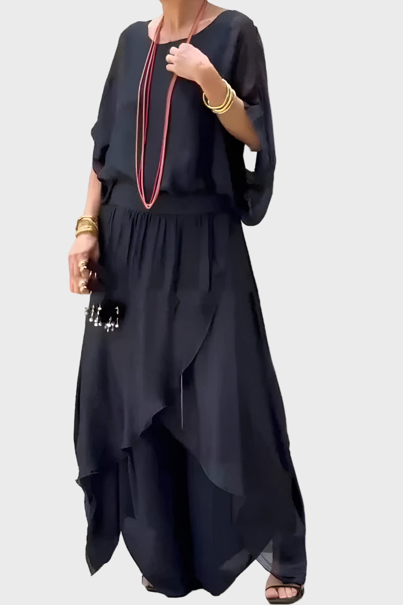 Stella - Wide top and slit pants - Set of two chiffon pieces