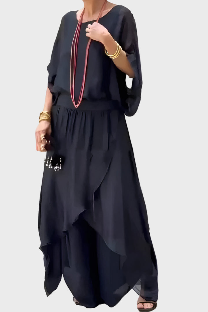 Stella - Wide top and slit pants - Set of two chiffon pieces