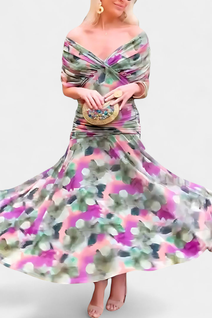 Magda - Long floral dress with a V-neck