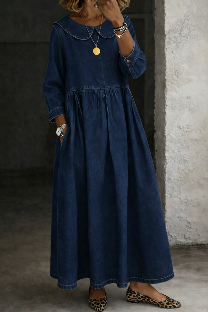 Otylia - Denim dress with a Peter Pan collar