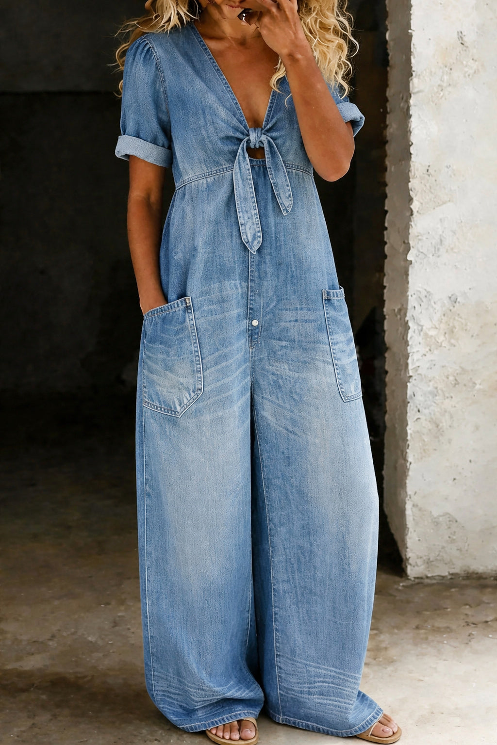 Kamila - Short Sleeve Jumpsuit with V-Neckline