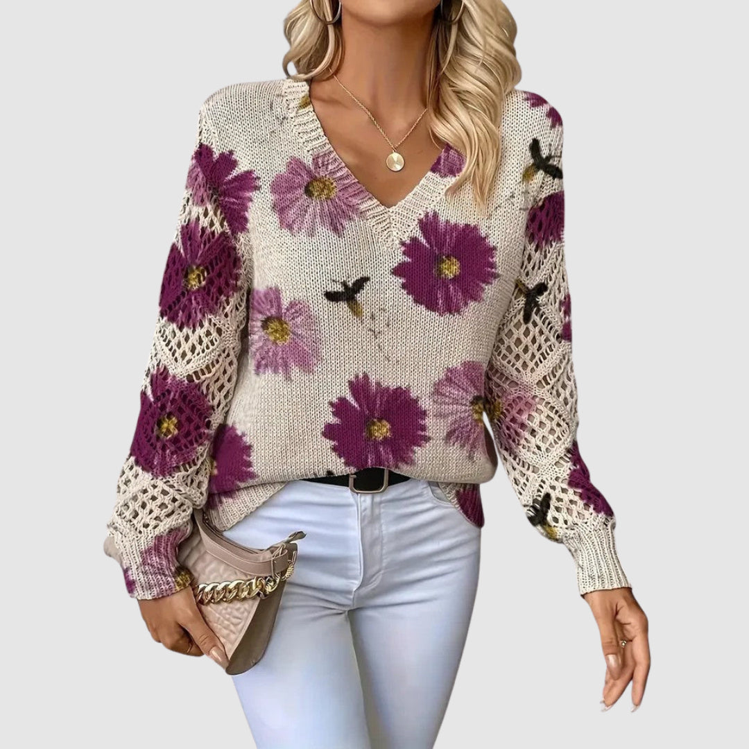 Meda - Elegant sweater with a floral pattern