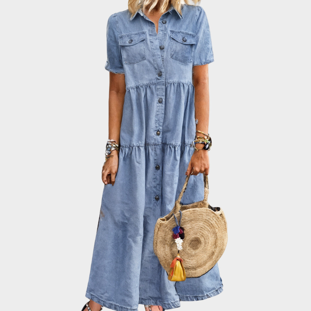 Liliana - Soft, denim dresses with buttons