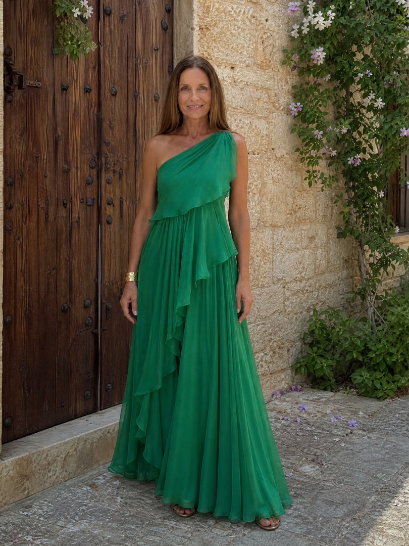 Waist - Maxi Dress with Cascading Ruffles
