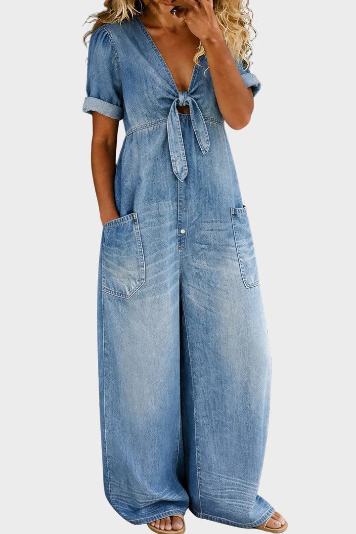 Kowalska - Short Sleeve Jumpsuit with V-Neckline