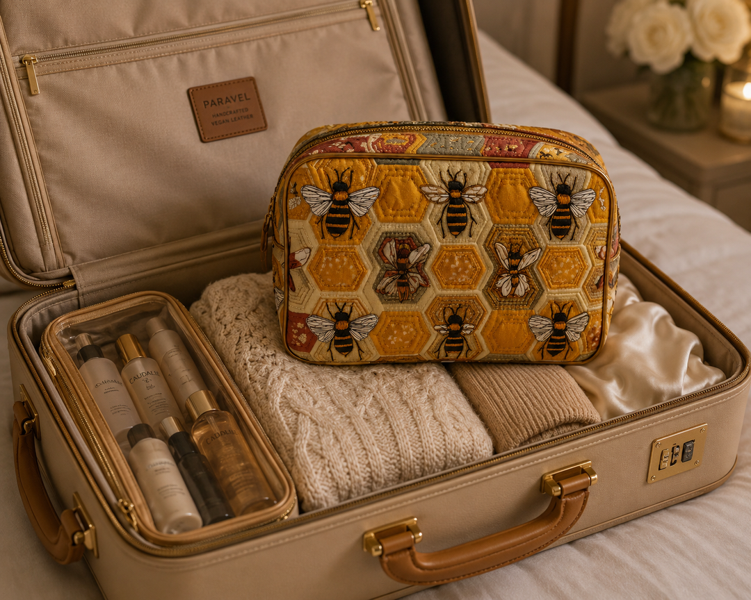 Bee Meadow Quilted Makeup Bag