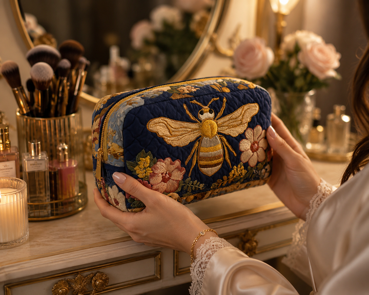 Bee Blossom Quilted Makeup Bag