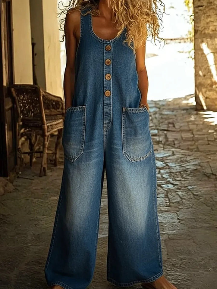 Kinga - Vintage Washed Denim Jumpsuit
