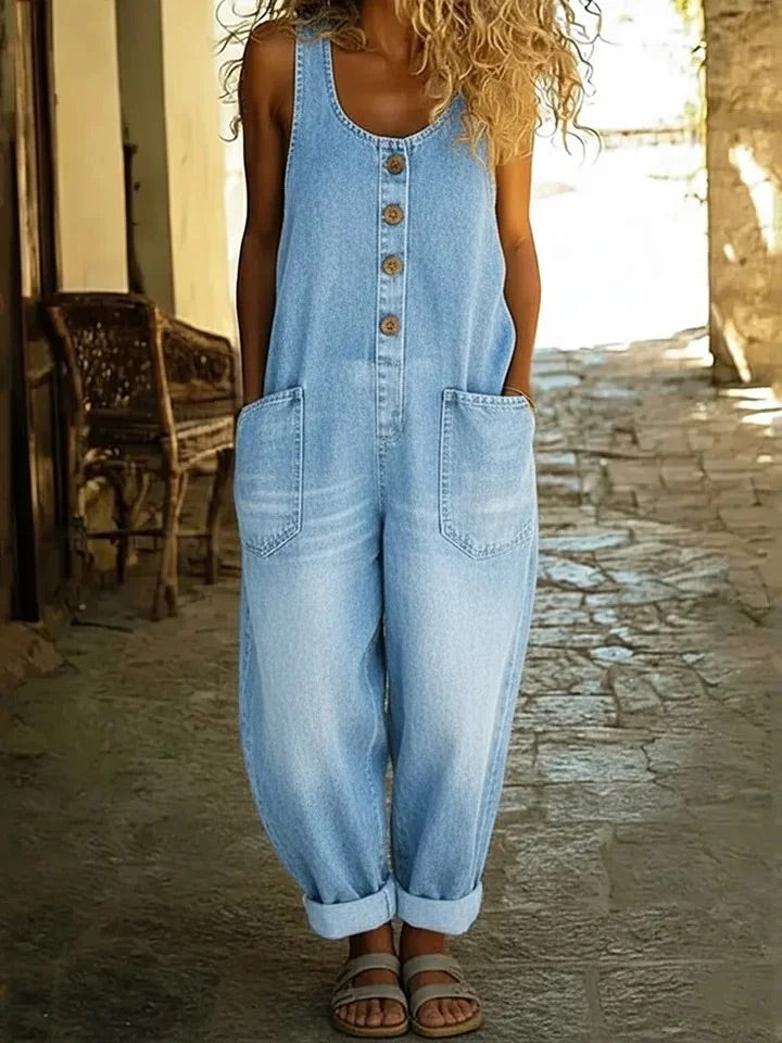 Kinga - Vintage Washed Denim Jumpsuit