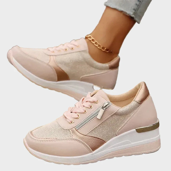 Orthopedic sports shoes with laces with side zipper for women