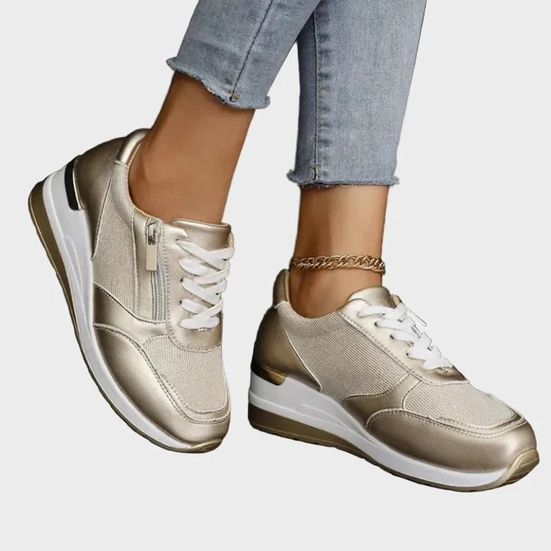 Orthopedic sports shoes with laces with side zipper for women