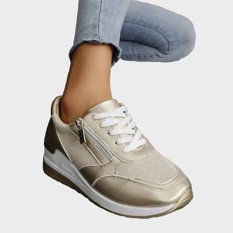 Orthopedic sports shoes with laces with side zipper for women