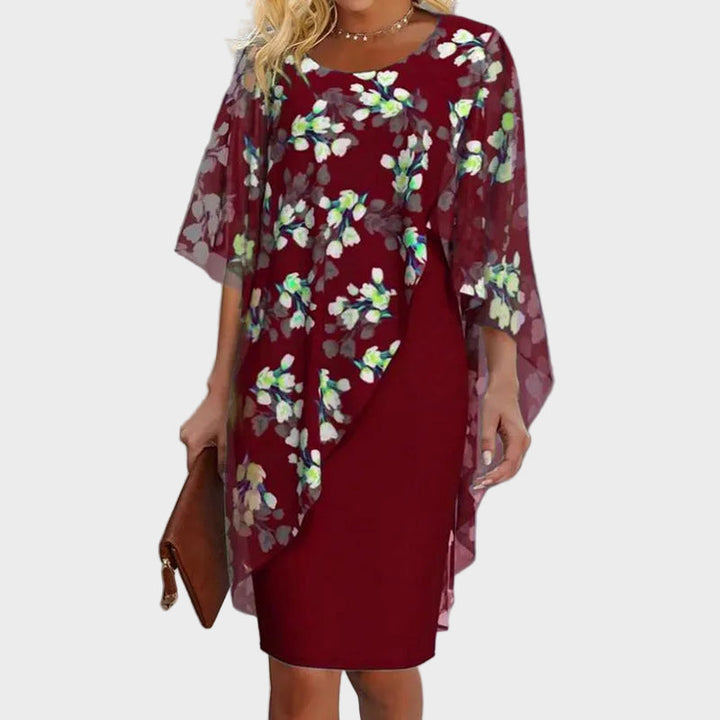 Amalie - Elegant dress set with a floral chiffon top