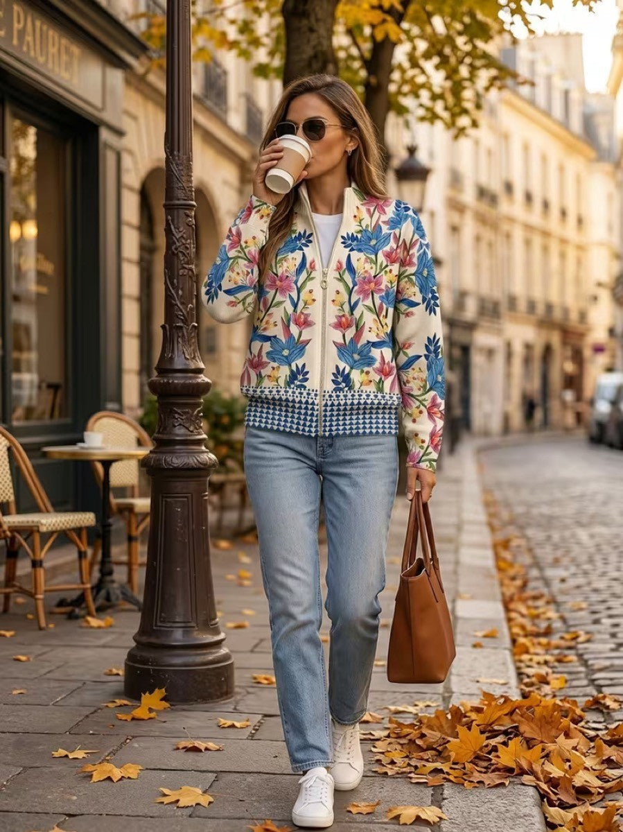 Tabitha - Floral Cardigan with a Zipper in the Botanical Garden