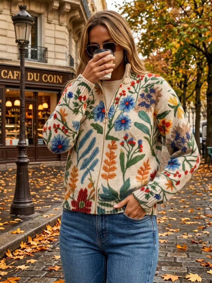 Tabitha - Floral Cardigan with a Zipper in the Botanical Garden