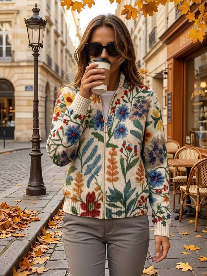 Tabitha - Floral Cardigan with a Zipper in the Botanical Garden