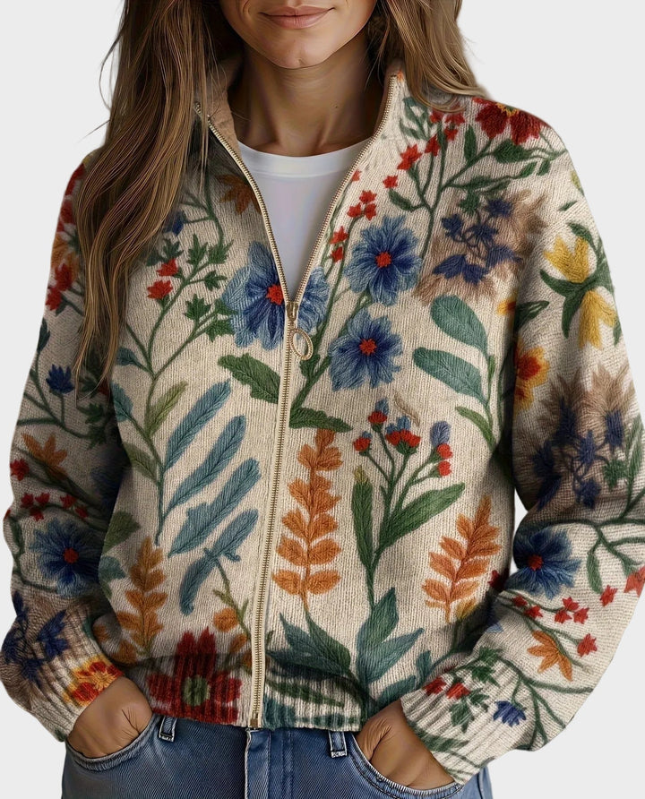 Tabitha - Floral Cardigan with a Zipper in the Botanical Garden