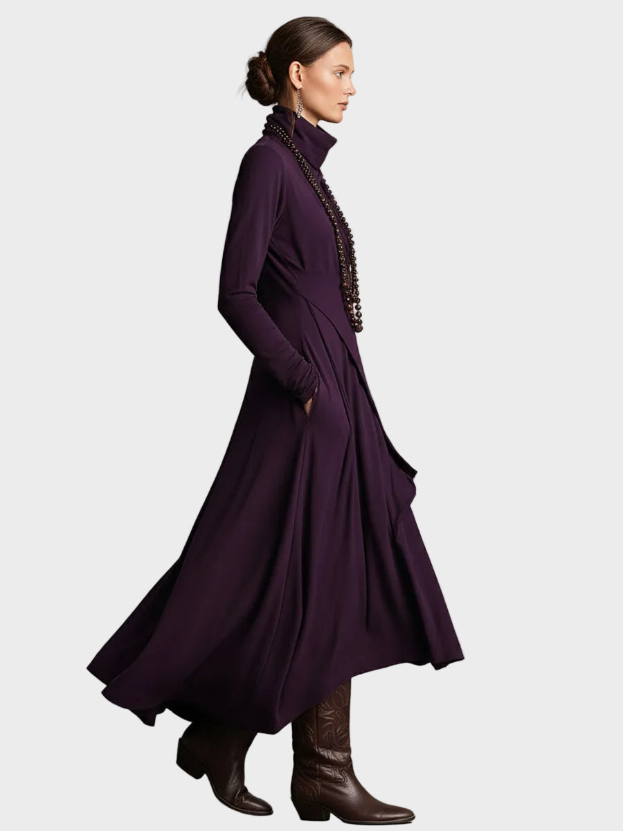 Teresa - Asymmetrical knitted maxi dress with a turtleneck