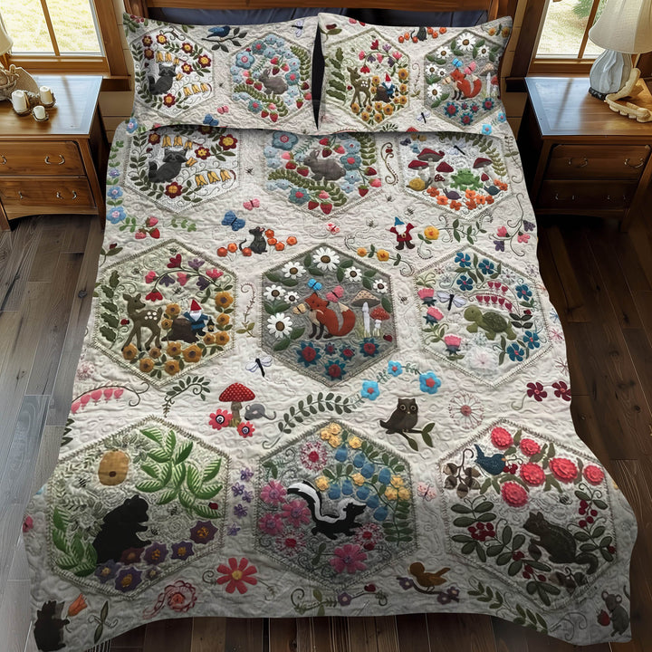 Woodland Whimsy Animals 3-Piece Quilted Bedding Set