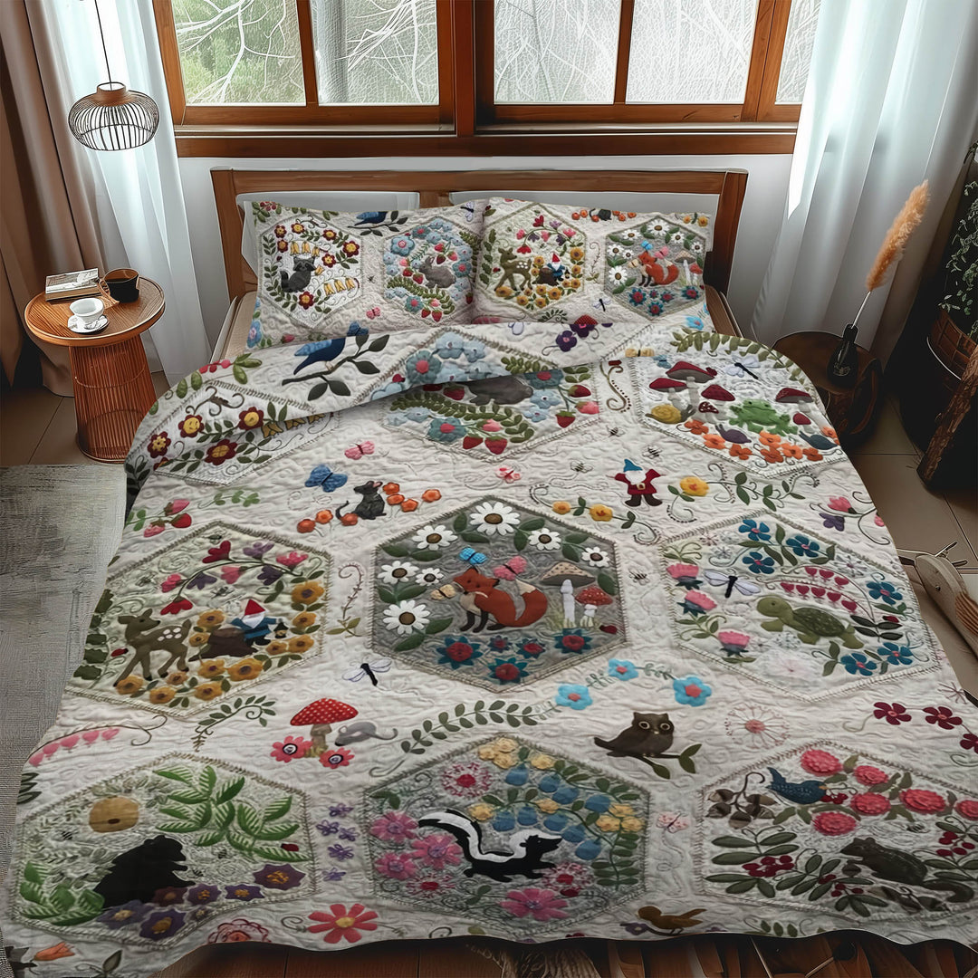 Woodland Whimsy Animals 3-Piece Quilted Bedding Set