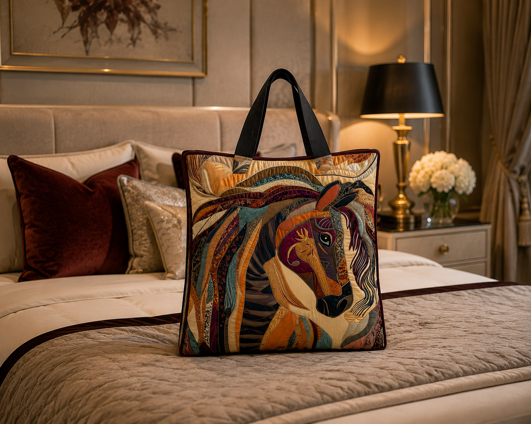 Quilted Tote Bag - Multicolor Mosaic Horse